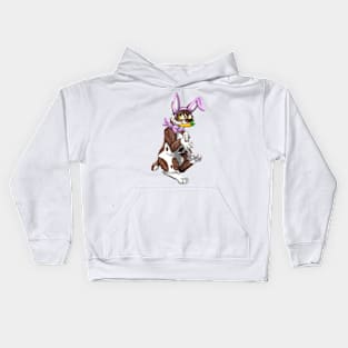 Bobtail BunnyCat: Chocolate Bicolor Tabby (Pink) Kids Hoodie